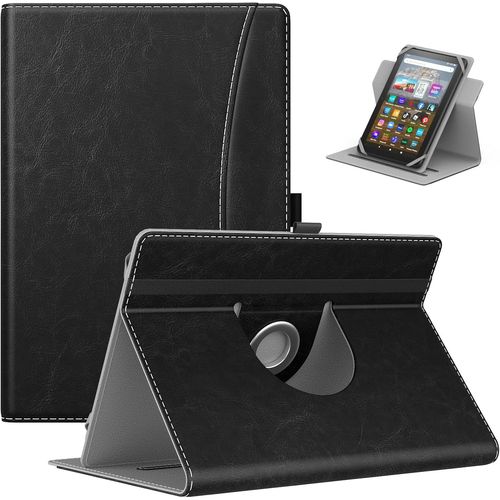 Étui Universel Compatible Avec 7"" - 8"" Ipad Mini 1-6. Gén./Samsung Galaxy Tab/Lenovo/Kindle Fire Tablette, Coque En Pu Légère À Rotation De 360° Avec Rangement Support Intégré, Noir