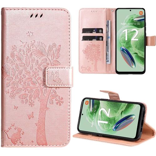 Coque Pour Xiaomi Redmi Note 12 5g, Motif Fleur Arbre Portefeuille Effet Cuir Rose Anti-Rayures (Pas Pour Redmi 12 5g) - Booling