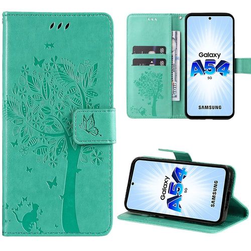 Coque Pour Samsung Galaxy A54 5g, Protection Anti-Rayures Effet Cuir Vert Elégant Motif Arbre - Booling