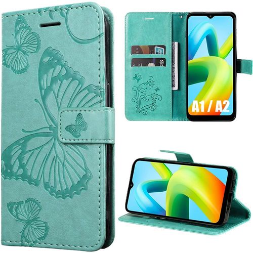 Coque Pour Xiaomi Redmi A1 / A2, Coque Rabat Anti-Rayures Antichoc Papillon Imprimé Effet Cuir Vert - Booling