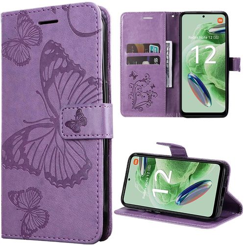 Coque Pour Xiaomi Redmi Note 12 5g, Motif Papillon Elégant Portefeuille Effet Cuir Violet (Pas Pour Redmi 12 5g) - Booling
