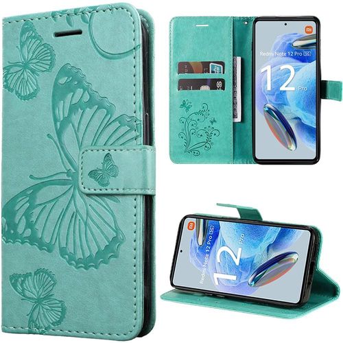 Coque Pour Xiaomi Redmi Note 12 Pro 5g, Flip Case Elégant En Motif Papillon Cuir Synthétique Vert - Booling