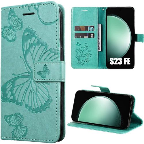 Coque Pour Samsung Galaxy S23 Fe, Protection Anti-Rayures Motif Papillon Effet Cuir Vert (Pas Pour S23) - Booling