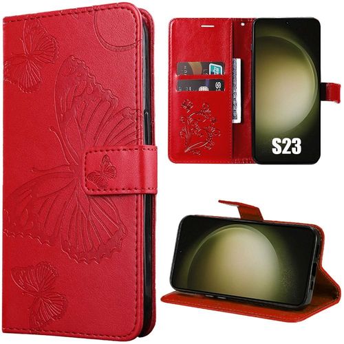 Coque Pour Samsung Galaxy S23, Protection Anti-Rayures Motif Papillon Effet Cuir Rouge - Booling