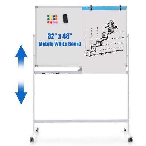 Costway Tableau Blanc Magnétique 120 X 80 Cm Double Face Réversible Effaçable À Sec 2 Hauteur Réglable 4 Roulettes Mobile Blanc