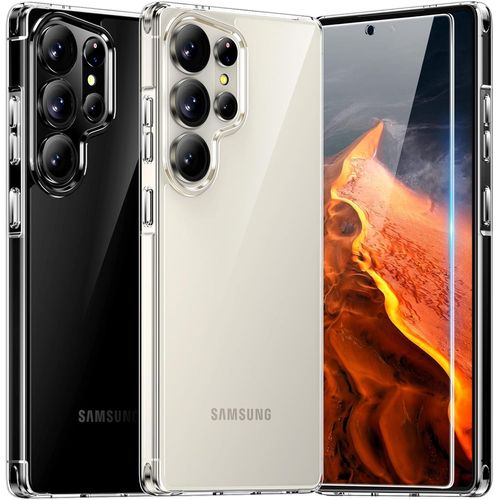 Coque Pour Samsung Galaxy S25 Ultra, [3 En 1] 1 Coque [Anti-Jaune] + 2 Protection Écran, [Protection Militaire] Coque Antichoc Couverture À 360 Degrés - Transparent
