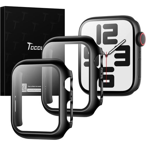 2 Pièces Coque Pour Apple Watch Series Se/6/5/4 44mm,Protection Apple Watch Series Se/6/5/4 44mm Hd Clear Case De Protection En Verre Trempé Intégré - Noir