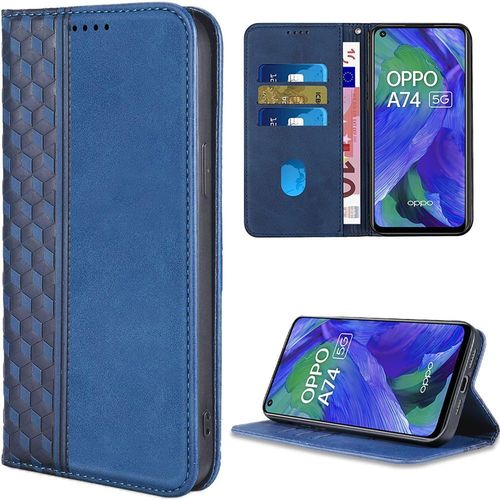 Coque Pour Oppo A74 5g, Protection Cuir Synthétique Motif Mosaïque Bleu Marine (Pas Pour A74 4g) - Booling