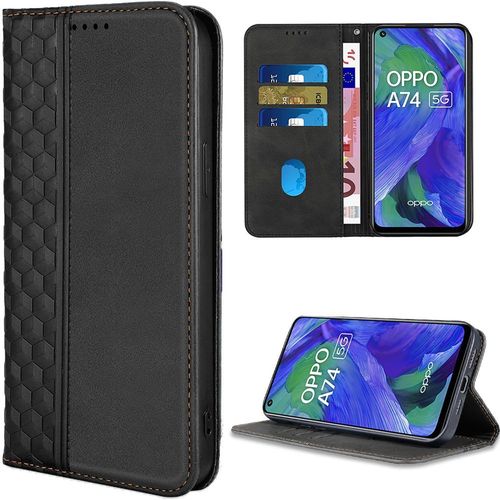 Coque Pour Oppo A74 5g, Effet Cuir Noir Fermeture Magnétique Motif Mosaïque (Pas Pour Oppo A74 4g) - Booling