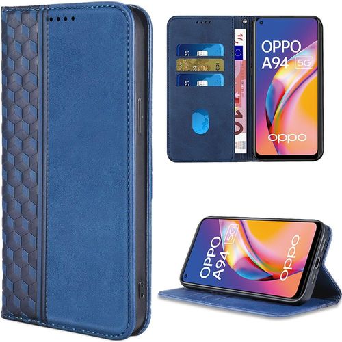 Coque Pour Oppo A94 5g, Motif Mosaïque Luxe Portefeuille Effet Cuir Bleu Marine Anti-Rayures (Pas Pour A94 4g) - Booling