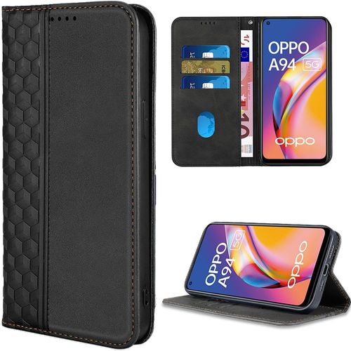 Coque Pour Oppo A94 5g, Protection Anti-Rayures Effet Cuir Noir Luxe Elégant (Pas Pour A94 4g) - Booling