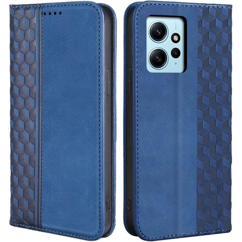 Coque Pour Xiaomi Redmi Note 12 4g, Flip Case Cuir Synthétique Bleu Marine Avec Motif Mosaïque - Booling