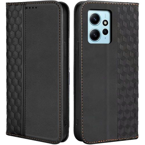 Coque Pour Xiaomi Redmi Note 12 4g, Protection Antichoc Effet Cuir Noir Motif Mosaïque Elégant - Booling