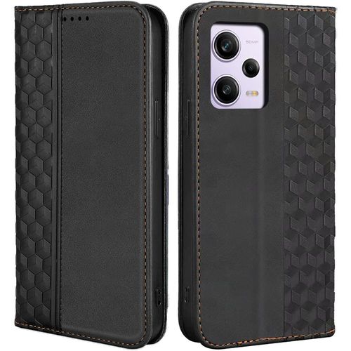 Coque Pour Xiaomi Redmi Note 12 5g, Motif Mosaïque Elégant Portefeuille Effet Cuir Noir (Pas Pour Redmi 12 5g) - Booling