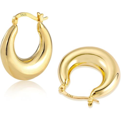 Boucles D'oreilles Créoles En Argent 925, Créoles Grandes Ovale Géométrique, Épais, Plaqué Or 14 Carats, Pour Femme