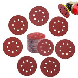 Lot de 100 Disques Ponçage Papier Abrasifs 125 mm 8 Trous Circulaire Sablé Grain p60/80/100/120/180/240/320/400 Disque Abrasif pour Ponceuse Excentrique Poncer, Polir, Dérouiller