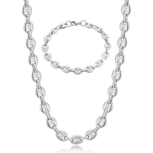 Chaine Maille Grain De Café Homme Collier Et Bracelet En Acier Inoxydable, 6mm 9mm 11mm Argent/Or/Noir