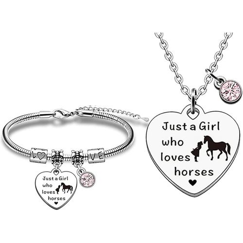 Collier De Cheval Ensemble De Bracelet De Cheval, Cadeaux De Cheval Pour Les Filles, Bijoux De Collier De Pendentif De Cheval, Fille D'argent Et Collier De Cheval Pour Les Filles