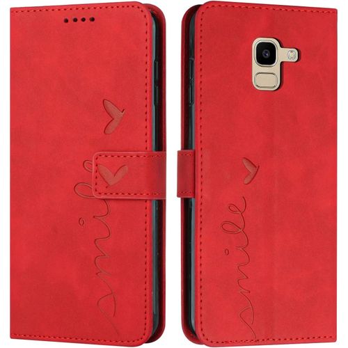 Coque Pour Samsung Galaxy J6 2018, Étui Housse En Cuir Pu Premium Samsung Galaxy J6 2018, Magnetique Flip [Pochette De Portefeuille], Etui De Protection Pour Samsung Galaxy J6 2018 (#Rouge)