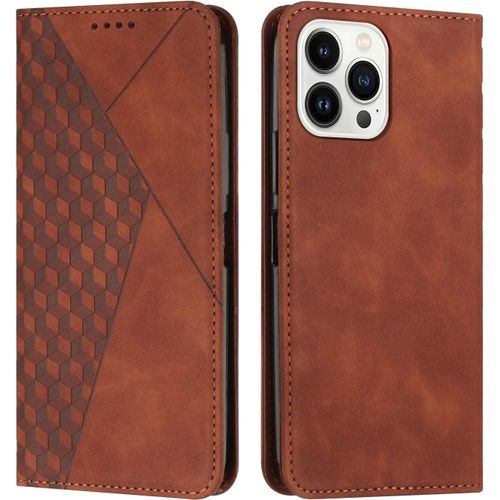 Coque Pour Iphone 15 Pro(6,1 Pouces), Premium Flip Housse Étui Protection Rabat Clapet Portefeuille Phone Cover Magnétique [Porte Cartes] Antichoc Béquille Cover (Marron)