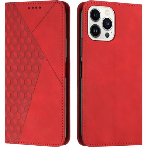Coque Pour Iphone 15 Pro(6,1 Pouces), Premium Flip Housse Étui Protection Rabat Clapet Portefeuille Phone Cover Magnétique [Porte Cartes] Antichoc Béquille Cover (Rouge)