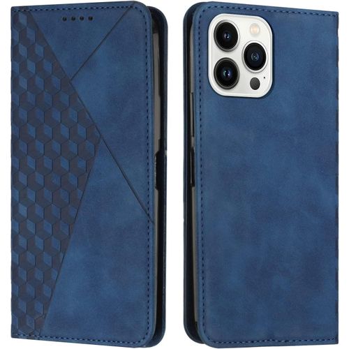 Coque Pour Iphone 15 Pro(6,1 Pouces), Premium Flip Housse Étui Protection Rabat Clapet Portefeuille Phone Cover Magnétique [Porte Cartes] Antichoc Béquille Cover (Bleu)