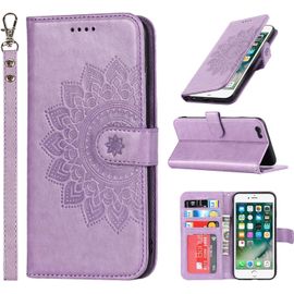 Coque Pour Iphone Se 2022/Se 2020/8/7, Étui Portefeuille En Cuir Pu Avec Fentes Pour Cartes, Fermeture Magnétique - Violet