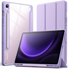 Coque Pour Samsung Galaxy Tab S10 Fe / S9 Fe 10,9 Pouces Avec S Pen Porte-Stylet, Dos En Pc Dur Transparent Clair, Housse Étui Tablette Protection Support À Trois Volets (Violet Clair)