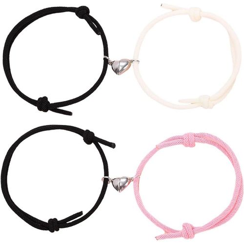 Bracelet De Couple Magnétiques, 2 Paire Couple Bracelet Magnétique Attraction Magnétique, Réglable Couple Amour Amitié Tissage, Bracelets Pendentifs D'amour Faits À La Main