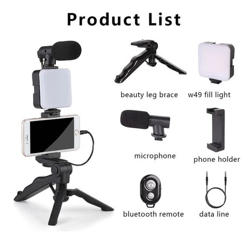 Smartphone VzonKit avec trépied,support de téléphone,mini microphone,lumière de remplissage LED,démarreur pour TikTok,diffusion en direct,vidéo prometteuse - Type Whole set #A