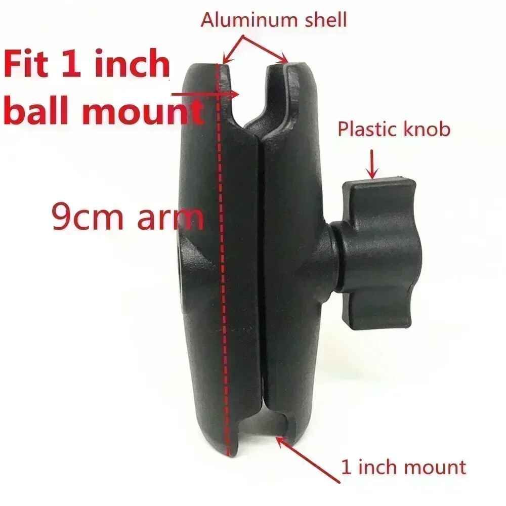 Jadkinsta 1 ou 1,5 pouces support de boule en caoutchouc pour moto en aluminium plaque de base de montage carrée ronde pour téléphones portables caméra Gopro - Type 1 inch mount 9cm arm