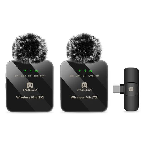 PULUZ Microphone Lavalier sans fil Portable Audio vidéo enregistrement Mini micro pour iPhone Android extérieur diffusion en direct téléphone micro - Type 2 For Type-C