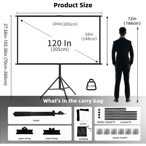 VEIDADZ-Écran de budgétaire avec support,pliable,blanc,sans déformable,60-120 pouces,écran 16:9 avec sac,cinéma maison,intérieur,extérieur - Type 120 inch