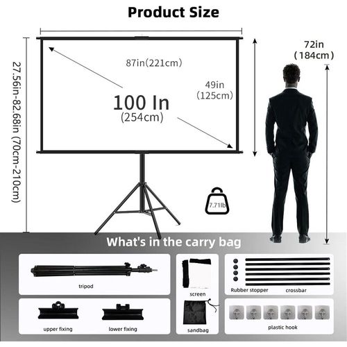 VEIDADZ-Écran de budgétaire avec support,pliable,blanc,sans déformable,60-120 pouces,écran 16:9 avec sac,cinéma maison,intérieur,extérieur - Type 100 inch