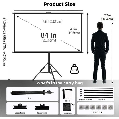 VEIDADZ-Écran de budgétaire avec support,pliable,blanc,sans déformable,60-120 pouces,écran 16:9 avec sac,cinéma maison,intérieur,extérieur - Type 84 inch