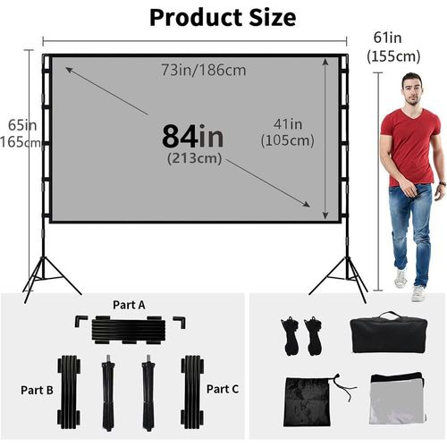 VEIDADZ-Écran de budgétaire avec support,gris métal,anti-lumière,16:9,84,100,120 pouces,sac de transport,cinéma maison,intérieur,extérieur - Type 84 inch