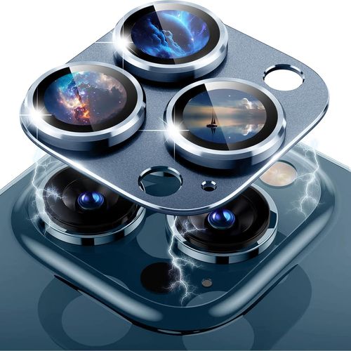 Kal-Caméra Arrière Protecteur Compatible Avec Iphone 12 Pro Max, Métal Verre Trempé Caméra Protecteur D'écran Alliage Aluminium Film Pour Iphone 12 Pro Max -Bleu
