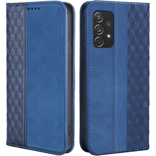 Coque Pour Samsung Galaxy A13 4g/5g, Protection Anti-Rayures Effet Cuir Motif Mosaïque Elégant Luxe Bleu Marine - Booling