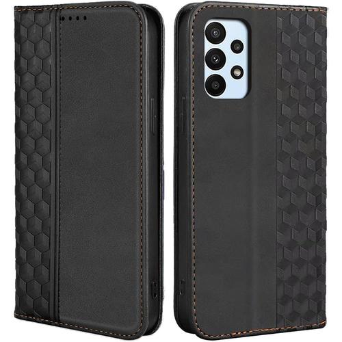 Coque Pour Samsung Galaxy A23 5g, Motif Mosaïque Luxe Portefeuille Effet Cuir Anti-Rayures Noir - Booling