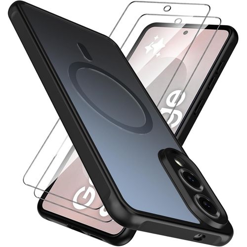 Kal-Samsung Galaxy S25 Edge Magnétique Coque Pour Magsafe, Avec 2 Verre Trempé, Étui Compatible Samsung S25 Edge Housse, Mat Translucide Anti-Rayures Arrière, [Sensation De Peau] [Anti-Choc]-Noir