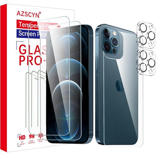 Kal-Verre Trempé Pour Iphone 12 Pro Max, 2 Pièces Vitre Film Protecteurs D'cran ¿1 Pièces Protecteur D'écran Arrière¿ 2 Pièces Caméra Arrière Protecteur, Hd,Installation Facile