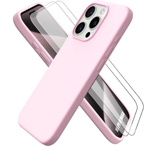 Coque Pour Iphone 15 Pro Max Silicone Rose Souple Antichoc + 2 Vitres D'écran Verre Trempé - Booling