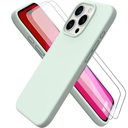Coque Pour Iphone 15 Pro, Silicone Vert Souple Antichoc + 2 Vitres D'écran Verre Trempé - Booling