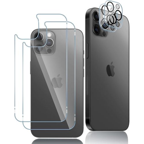 Kal-2 Pièces Arrière Verre Trempé Pour Iphone 12 Pro Max Avec 2 Caméra Protecteur D'écran,Hd Transparent Film Protection Écran,9h Dureté Anti-Rayures Sans Bulles Ultra Résistant Arriere Vitre