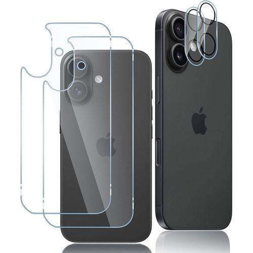 Kal-2 Pièces Arrière Verre Trempé Pour Iphone 16 Avec 2 Caméra Protecteur D'écran,Hd Transparent Film Protection Écran,9h Dureté Anti-Rayures Sans Bulles Ultra Résistant Arriere Vitre