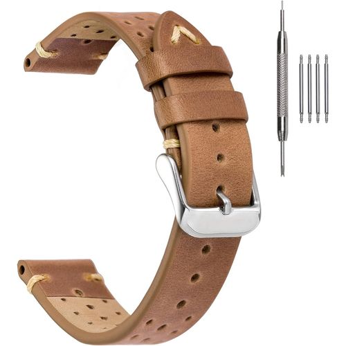 Kal-Bracelet Montre 22mm 20mm 18mm, Bracelet Montre Cuir De Style Rallye Avec Perçage Manuelle, Bracelets De Montres Pour Homme/Femme