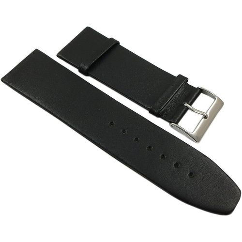 Kal-28mm Cuir De Veau Bracelet De Montre En Noir Avec Boucle En Argent