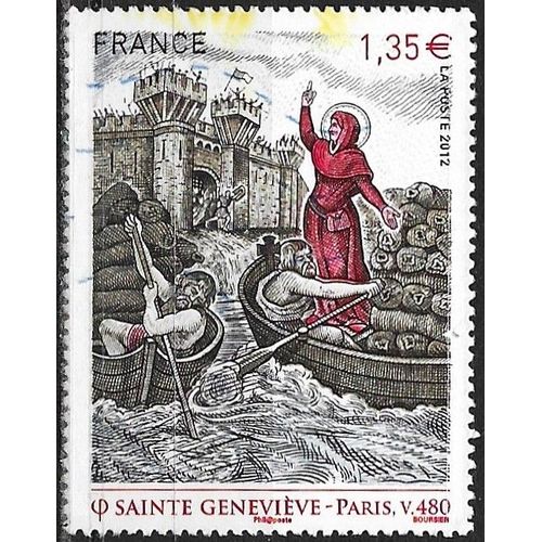 France 2012, Beau Timbre Yvert 4704, Grandes Heures De L'Histoire De France, Sainte-Geneviève Devant Les Remparts De Paris, Détail D'Un Tableau De Paul Balze, Oblitéré, Tbe.