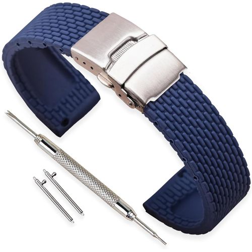 Kal-Bracelet Montre Remplacer Silicone Bracelet Montre Homme Femme Noir - 18mm, 20mm, 22mm, 24mm Caoutchouc Montre Bracelet Avec Quick Release Pins & Boucle Déployante