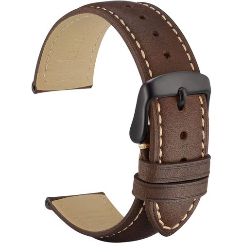 Kal-Vintage Bracelet De Montre En Cuir Avec Boucle Noire, Sangles De Rechange Pour Hommes 18mm 19mm 20mm 21mm 22mm 23mm 24mm